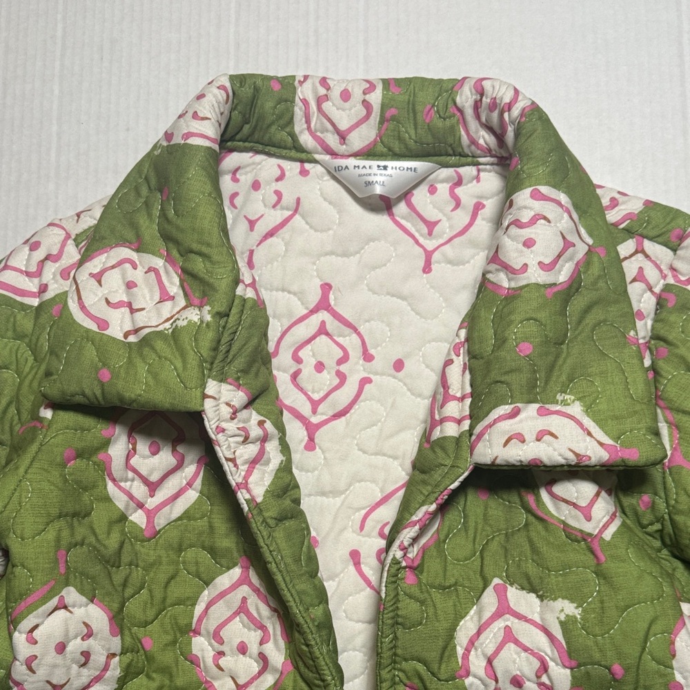 IDA MAE HOME Green Pink Handcrafted Quilted‎ Women's Jacket Abstract Pattern SM - Picture 7 of 13